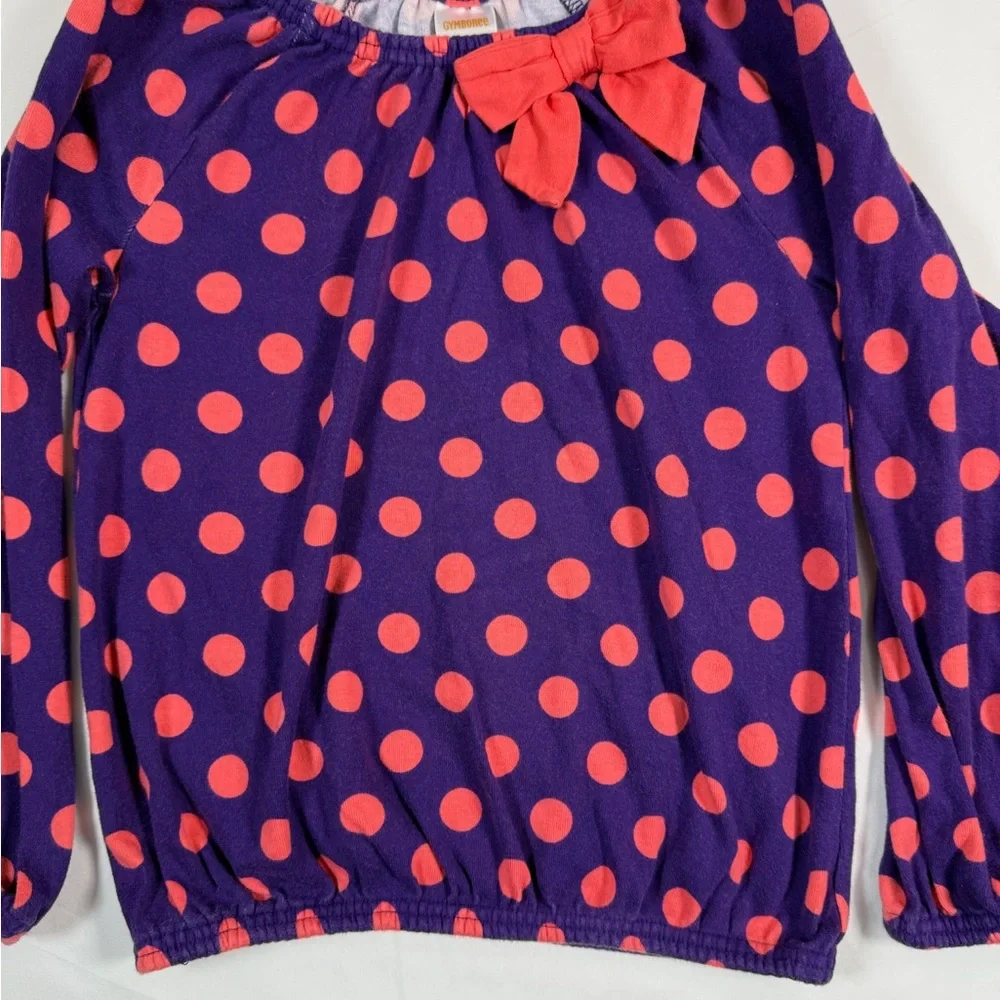 GYMBOREE Girls Polka Dot Long Sleeve Top 6 Purple Bow Casual Cute Everyday‎